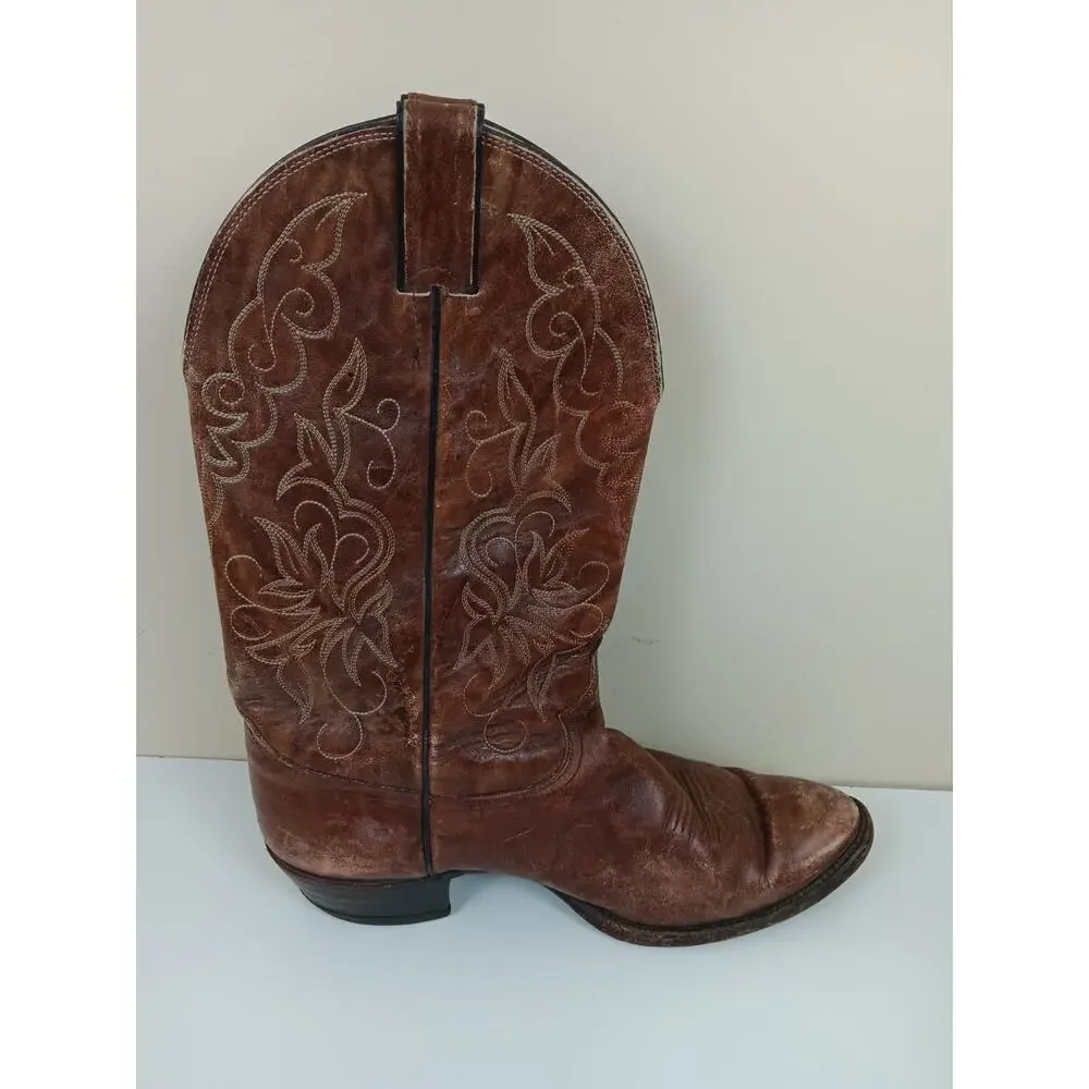 VTG Justin Western Cowboy Boots Mens Size 9.5E Rodeo Leather Brown Style 1651